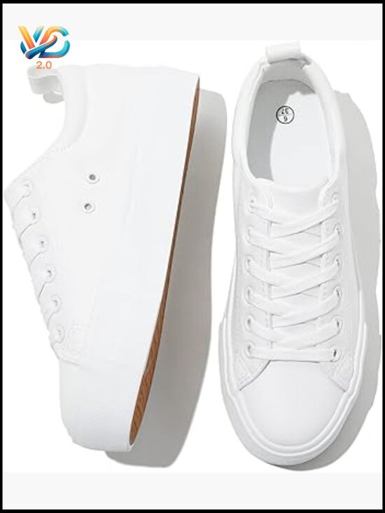 Shoes - PU Leather Platform Sneakers Lace-Up Walking Shoes Casual Comfortable